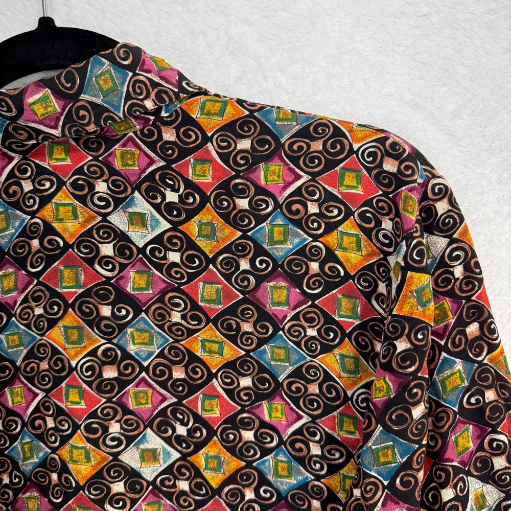 Vintage Tess M Button Up Top 100% Silk Maximalist Artsy Geometric Abstract 90s - Picture 5 of 10